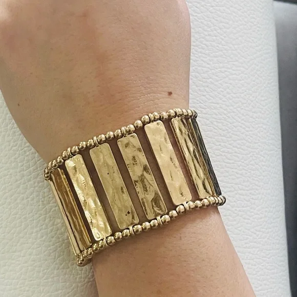 Anthropology Statement Bracelet Gold Hammered Bracelet for Women - Picture 4 of 4